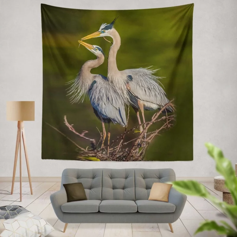 Blue Herons in Flight Waterside Elegance Wall Hanging Tapestry