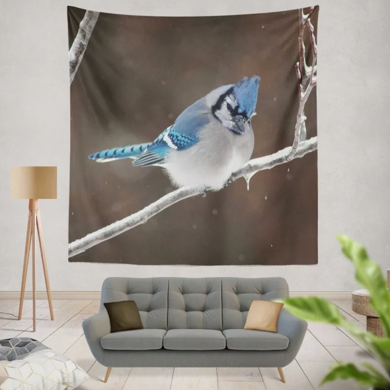 Blue Jay Vibrant Essence Colorful Avian Wall Hanging Tapestry