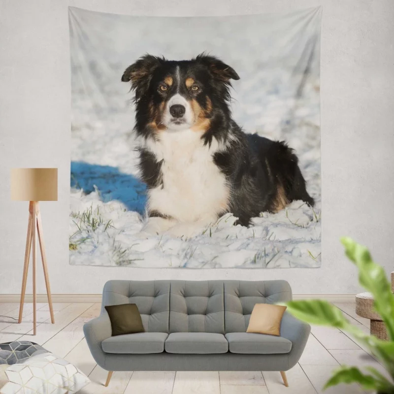 Border Collie Amidst Snow Winter Whimsy Wall Hanging Tapestry