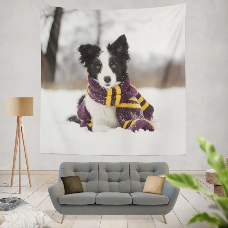 Border Collie Winter Elegance Wall Hanging Tapestry