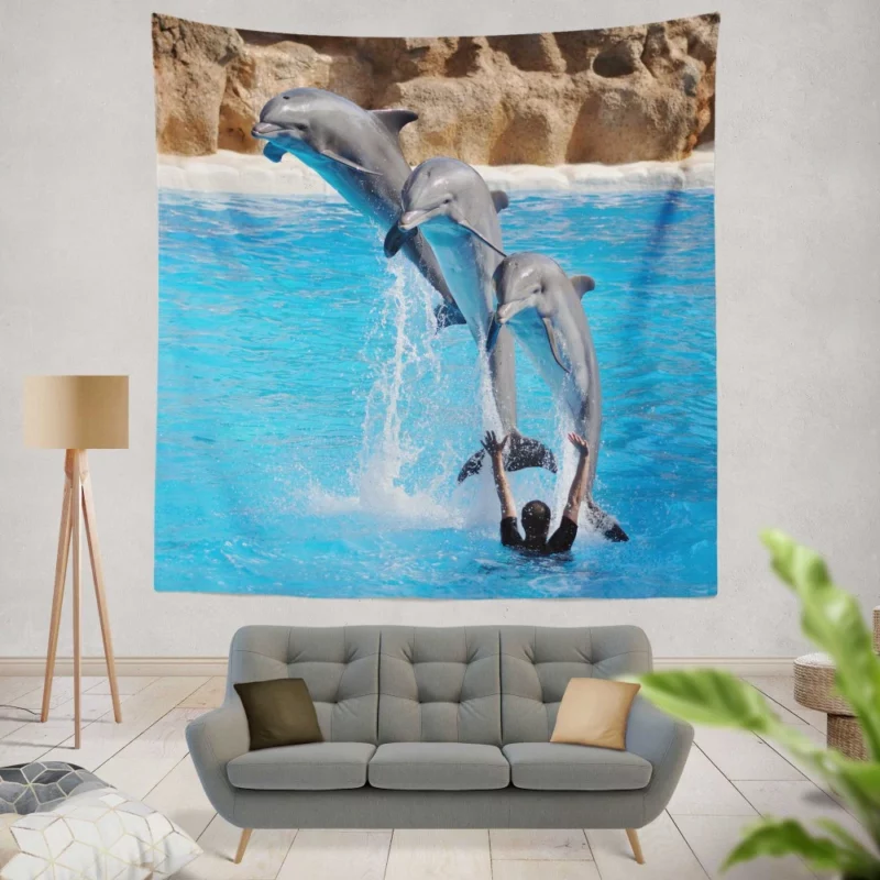 Bottlenose Dolphins Playful Dance Wall Hanging Tapestry