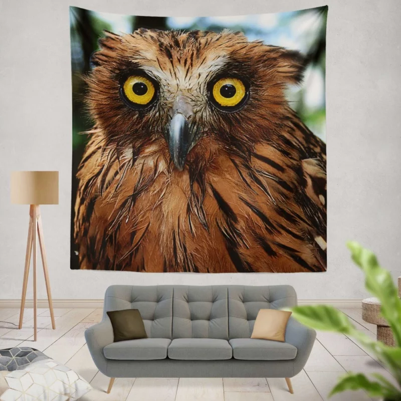 Buffy Fish Owl Feathered Beauty Avian Charm Wall Hanging Tapestry