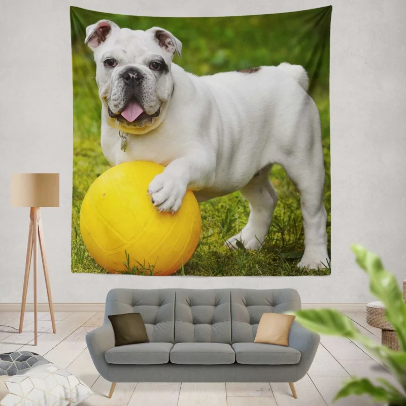 Bulldog Ball Game Playful Enthusiasm Wall Hanging Tapestry