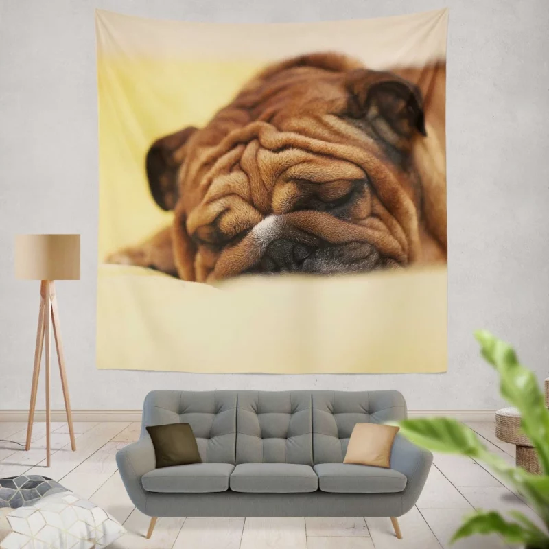 Bulldog Day Off Weary Yet Content Wall Hanging Tapestry