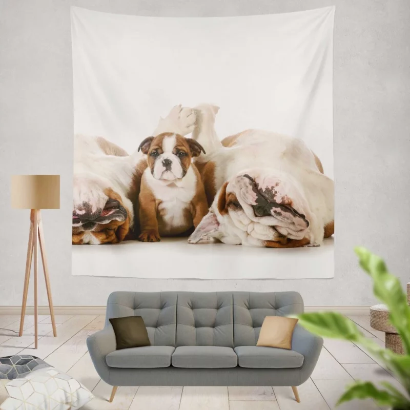 Bulldog Puppies Cute Slumber Party Wall Hanging Tapestry