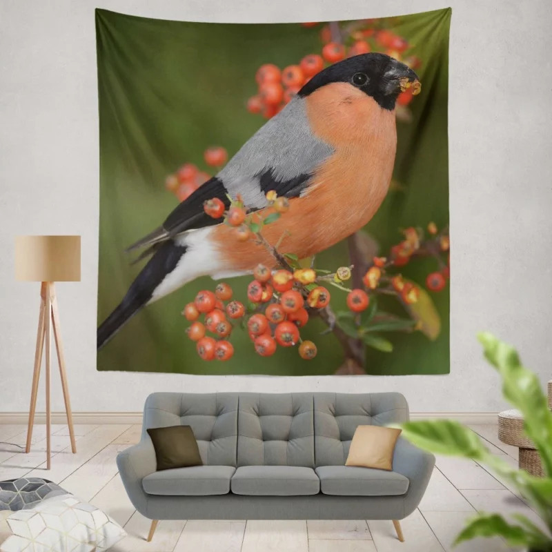 Bullfinch Berry Feast Colorful Delight Wall Hanging Tapestry