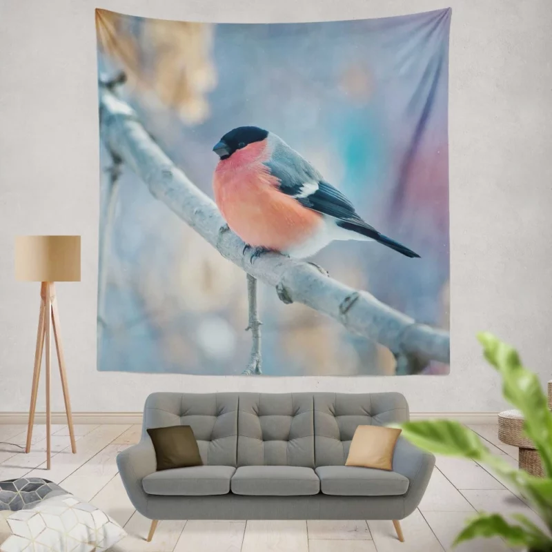 Bullfinch Winter Feast Berry Delight Wall Hanging Tapestry