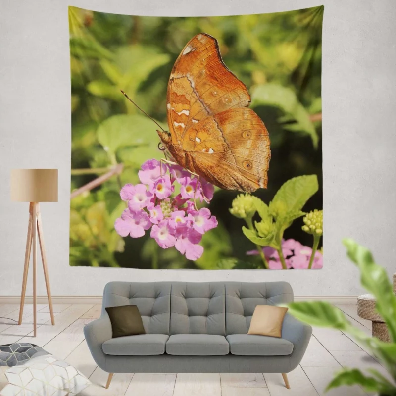 Butterfly Amidst Autumn Floral Beauty Wall Hanging Tapestry