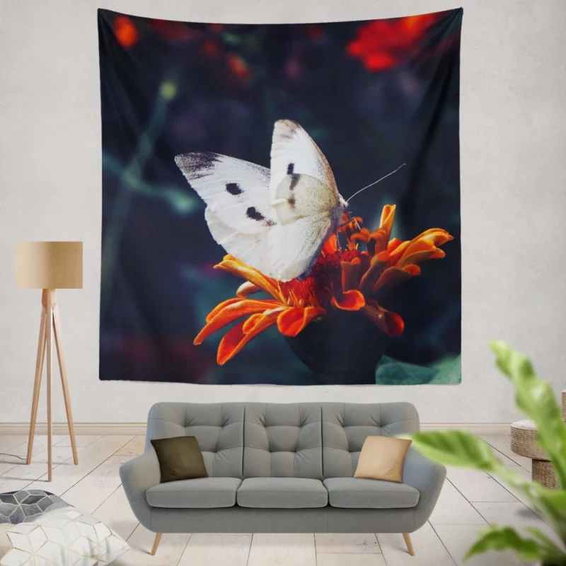 Butterfly Amidst Orange Blooms Natural Beauty Wall Hanging Tapestry