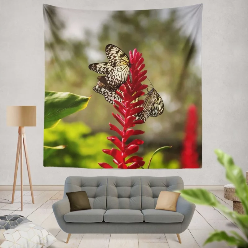 Butterfly Among Flowers Wall Hanging Tapestry