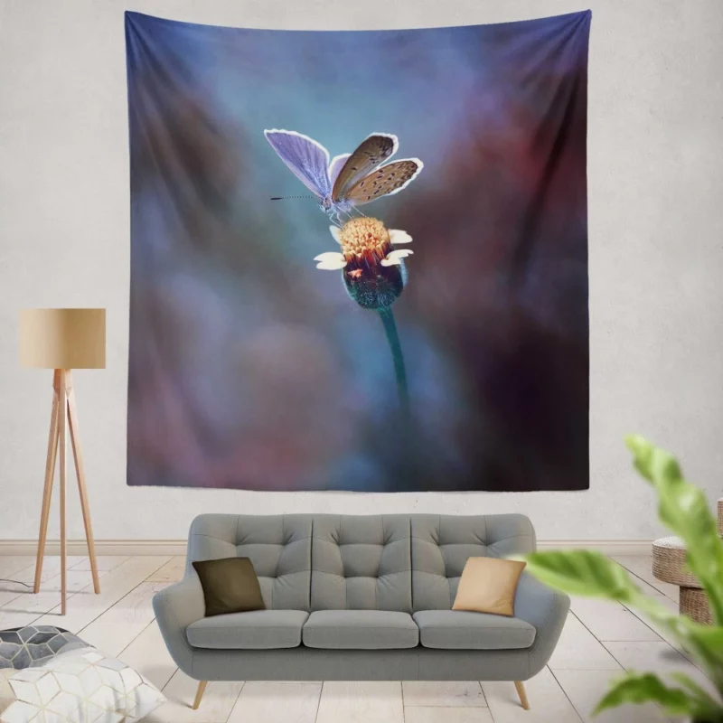 Butterfly and Yellow Flower Macro Delights Wall Hanging Tapestry