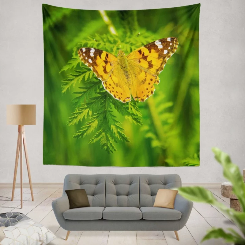 Butterfly on Green Leaf Natural Beauty Wall Hanging Tapestry