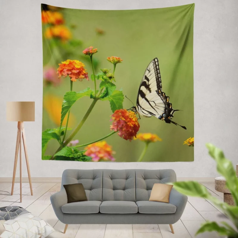 Butterfly on Orange Bloom Vivid Beauty Wall Hanging Tapestry