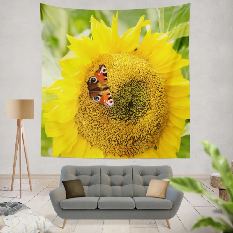 Butterfly on Sunflower Nature Delight Wall Hanging Tapestry