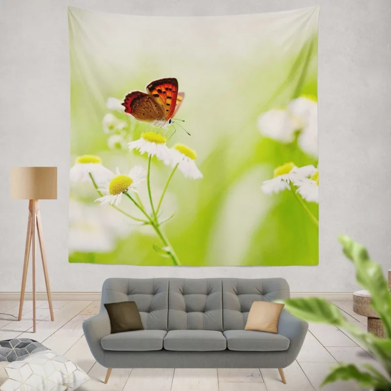 Butterfly on White Flower Delicate Elegance Wall Hanging Tapestry