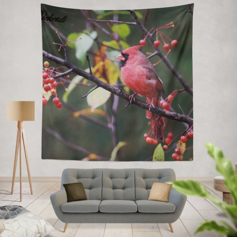 Cardinal Vibrant Plumage Scarlet Elegance Wall Hanging Tapestry