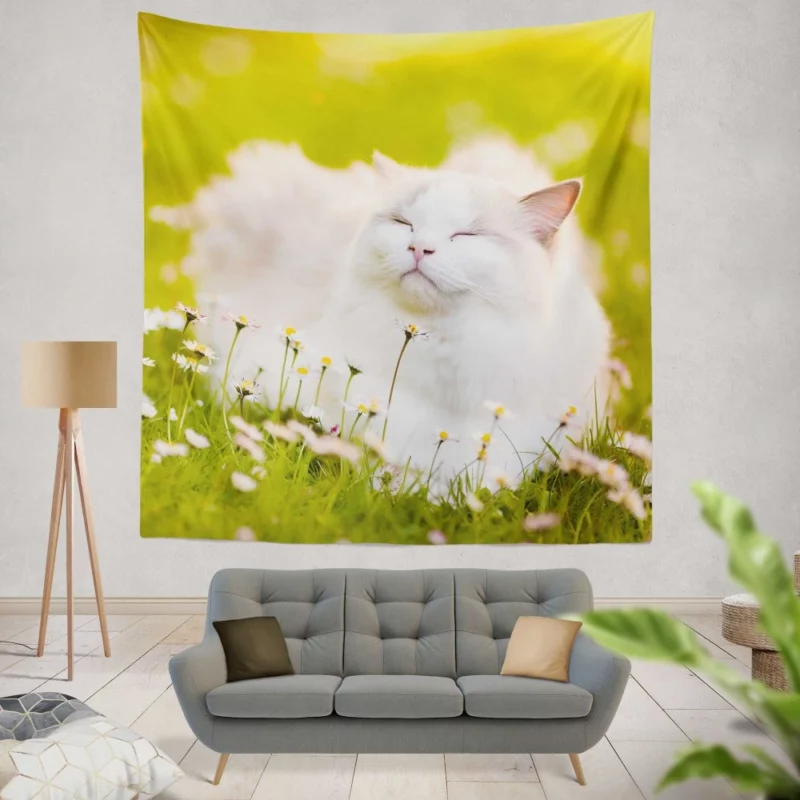 Cat Among Flowers Nature Curiosity Wall Hanging Tapestry