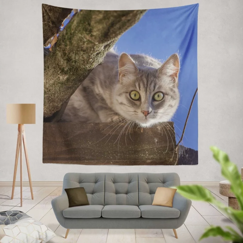 Cat Captivating Stare Feline Curiosity Wall Hanging Tapestry