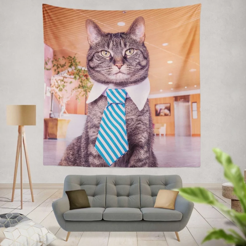 Cat Humorous Tie Dapper Charm Wall Hanging Tapestry