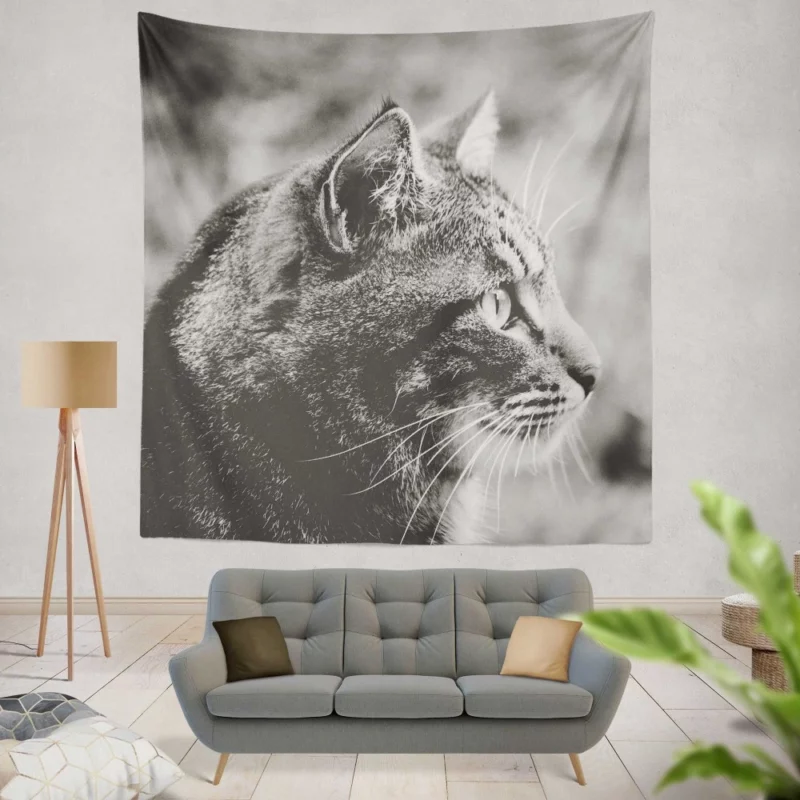 Cat Monochrome Intrigue Feline Charisma Wall Hanging Tapestry