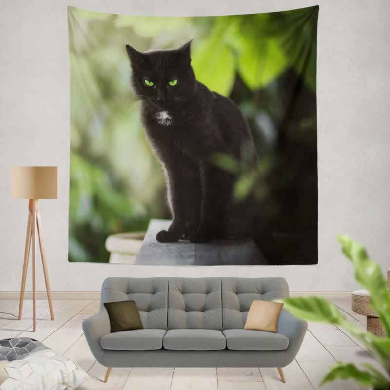 Cat Stare Amidst Serenity Enigmatic Beauty Wall Hanging Tapestry