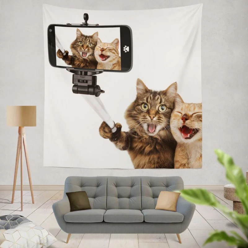 Cat and Dog Selfie Furry Companionship Wall Hanging Tapestry