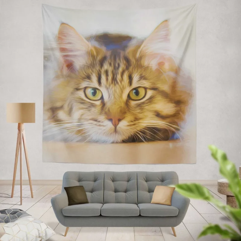 Cat in Artistic Oil Paint Filter Feline Elegance Wall Hanging Tapestry