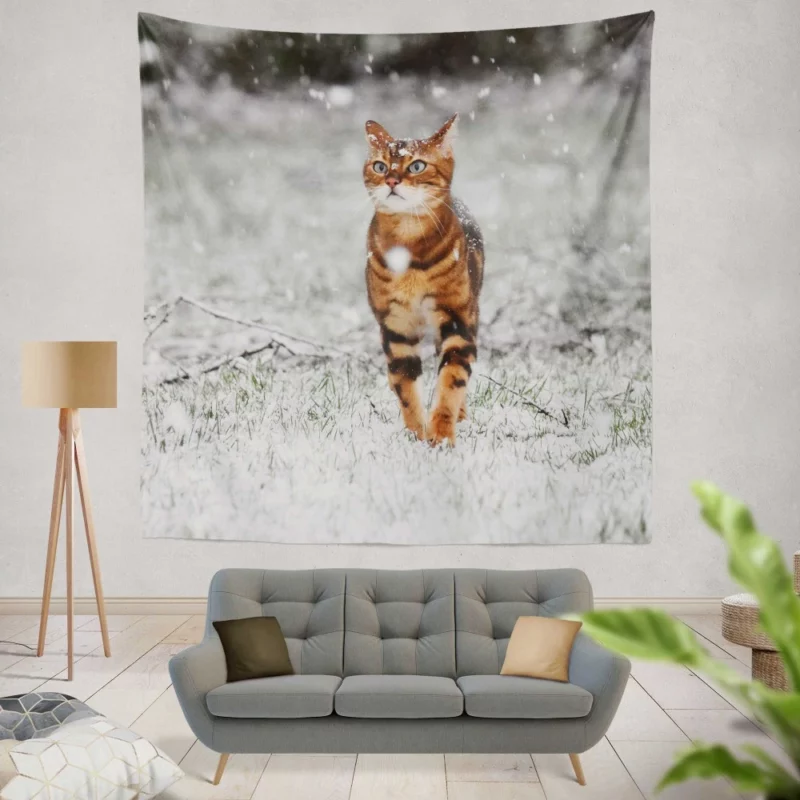 Cat in Snowfall Winter Whimsy Wall Hanging Tapestry