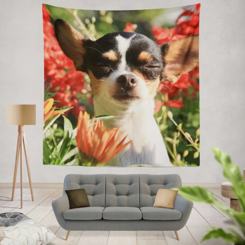 Chihuahua Playful Innocence Floral Companion Wall Hanging Tapestry