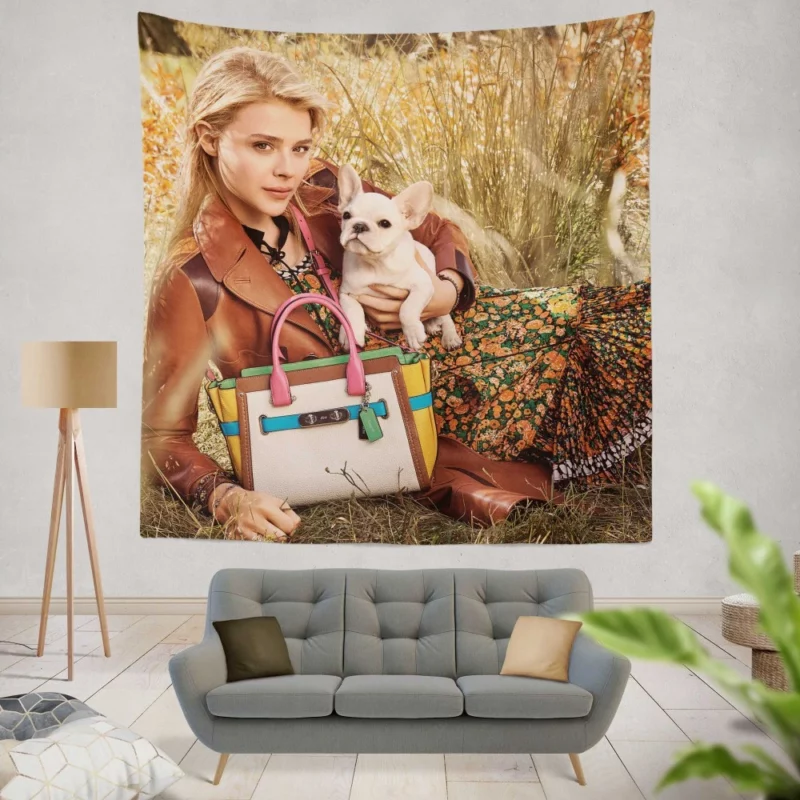 Chloë Grace Moretz with Bulldog Celebrity Wall Hanging Tapestry