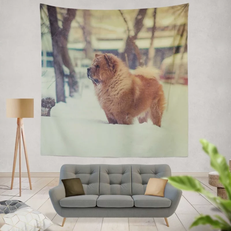 Chow Chow in Winter Wonderland Wall Hanging Tapestry