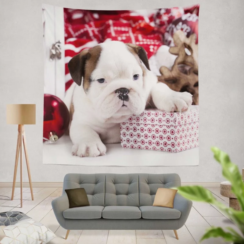 Christmas Ornaments & Puppy Delight Wall Hanging Tapestry