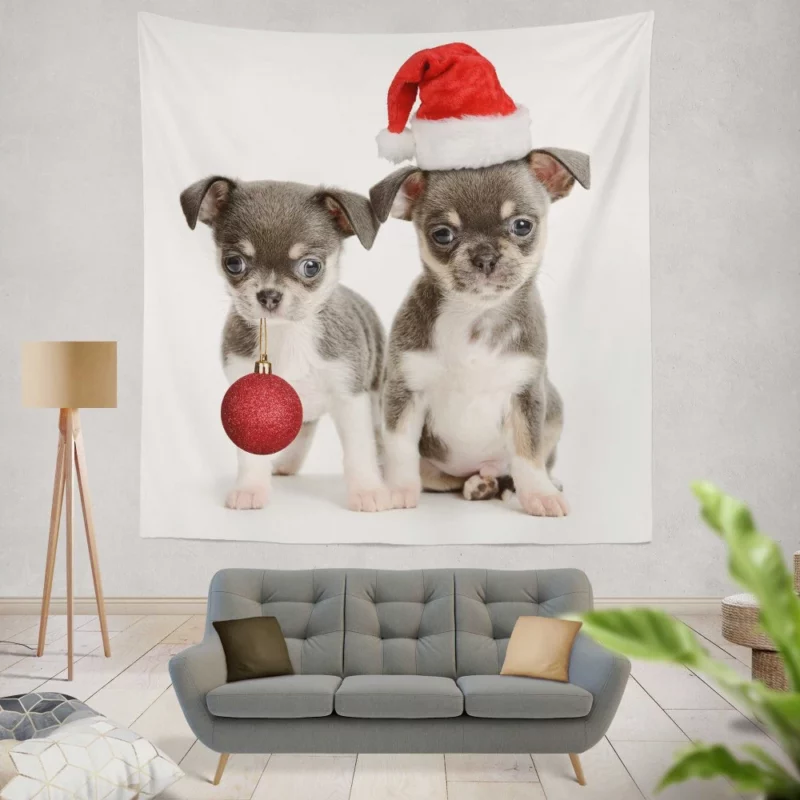 Christmas Puppy Cuteness Festive Joy Wall Hanging Tapestry