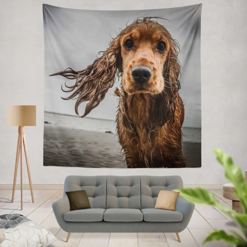 Cocker Spaniel on Sandy Beach Furry Play Wall Hanging Tapestry