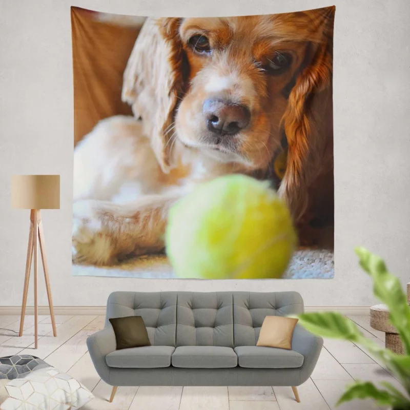 Cocker Spaniel with Tennis Ball Furry Play Wall Hanging Tapestry