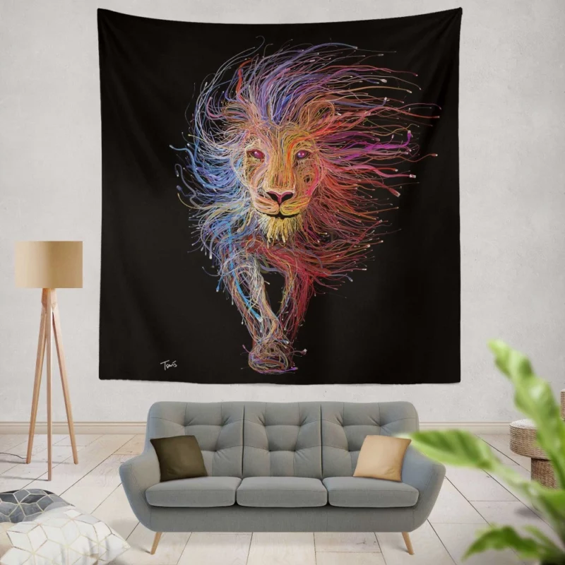 Colorful Lion Mythic Aura Wall Hanging Tapestry