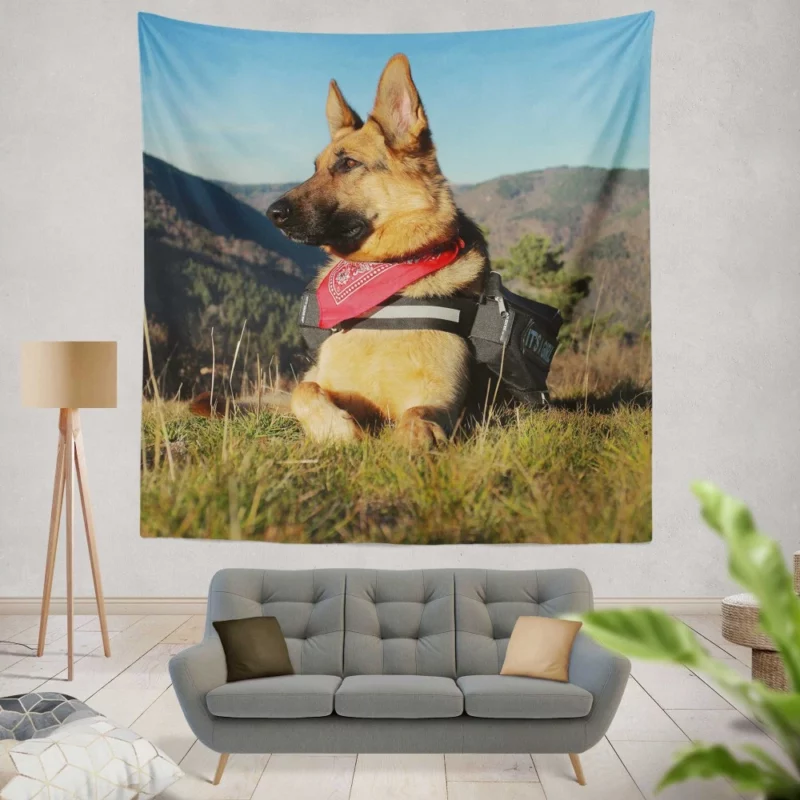 Countryside German Shepherd Rustic Charm Wall Hanging Tapestry