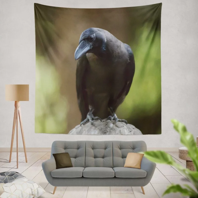 Crow Inquisitive Gaze Avian Watch Wall Hanging Tapestry