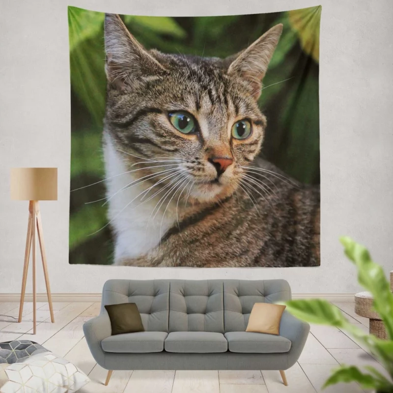 Curious Cat Gaze Feline Intrigue Wall Hanging Tapestry