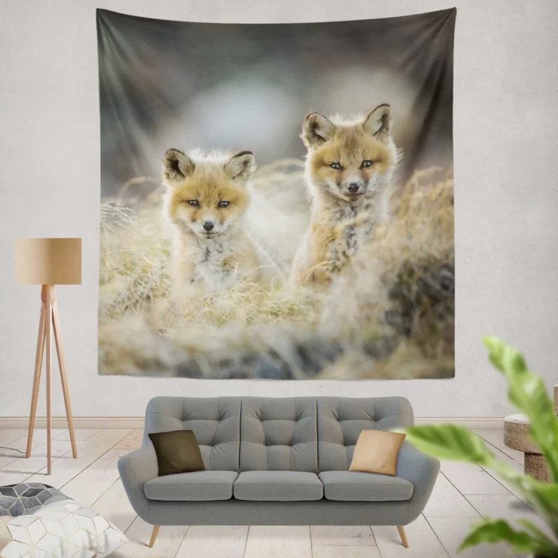 Curious Wilderness Charm Fox Cub Wonder Wall Hanging Tapestry