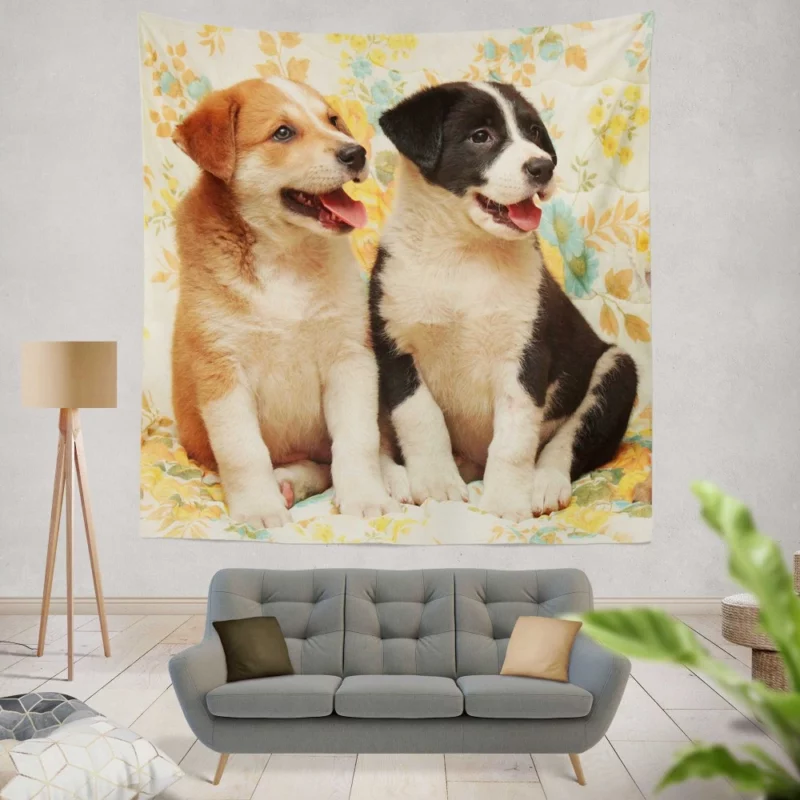 Cute Puppies Furry Joy Unleashed Wall Hanging Tapestry