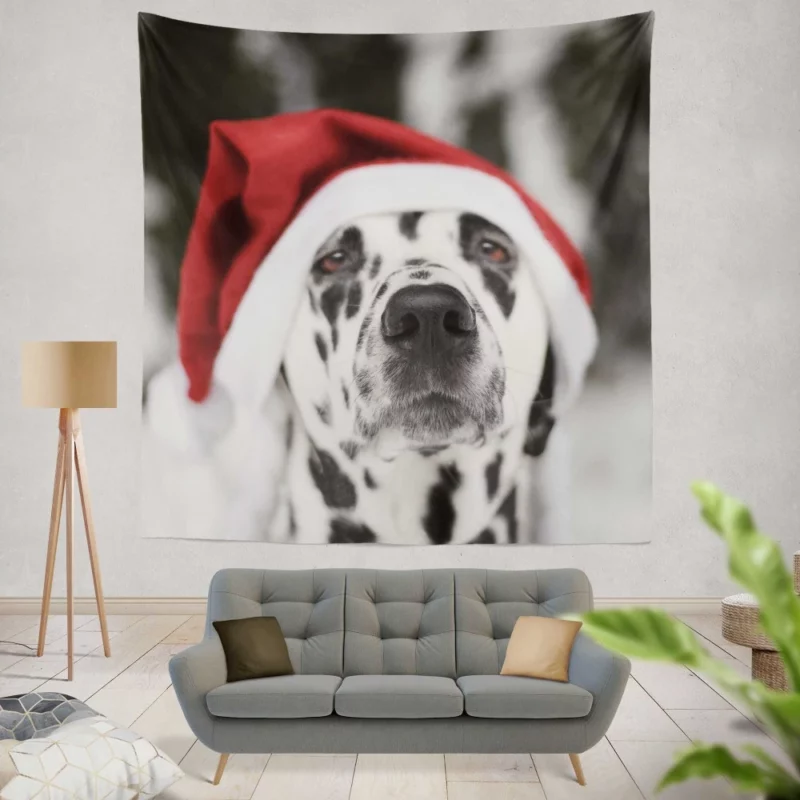 Dalmatian in Santa Hat Festive Whimsy Wall Hanging Tapestry