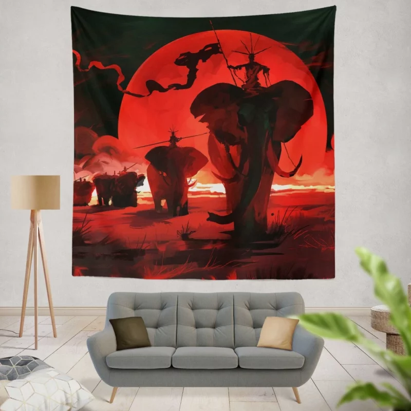 Dark Fantasy Elephant Under the Moon Wall Hanging Tapestry