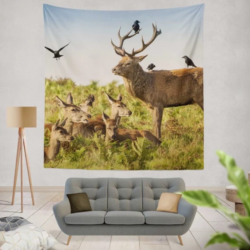 Deer Watchful Gaze Avian Majesty Wall Hanging Tapestry