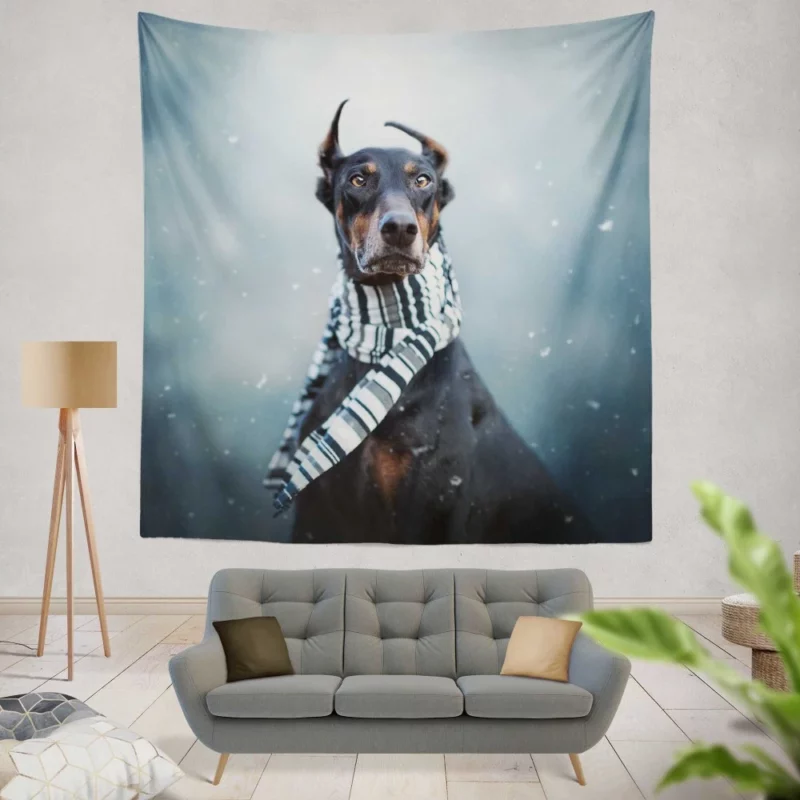 Doberman Pinscher Winter Chic Scarf Style Wall Hanging Tapestry