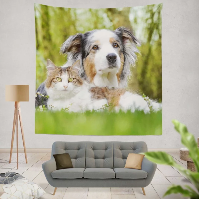 Dog & Cat Duo Furry Companions Wall Hanging Tapestry