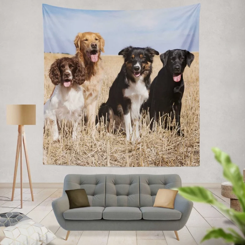 Dog Trio Labrador Collie Spaniel Wall Hanging Tapestry