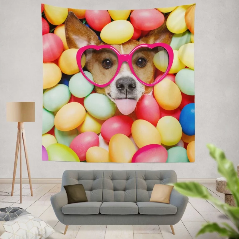 Dog in Sunglasses Easter Mischief Wall Hanging Tapestry