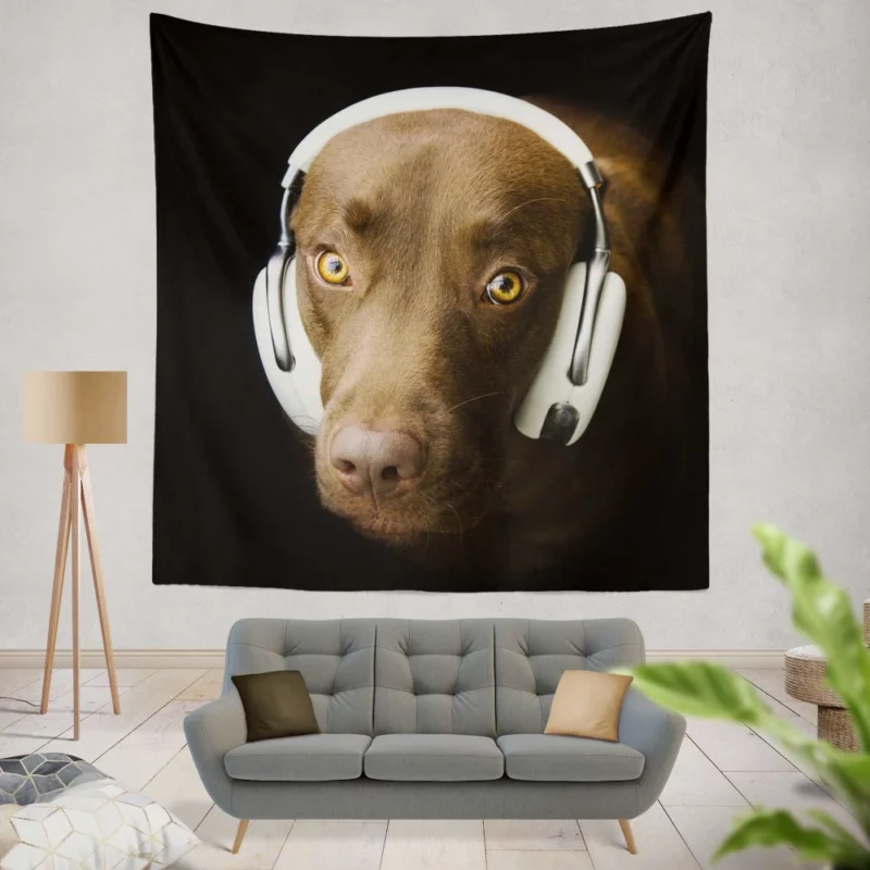 Dog with Headphones Musical Pooch Wall Hanging Tapestry