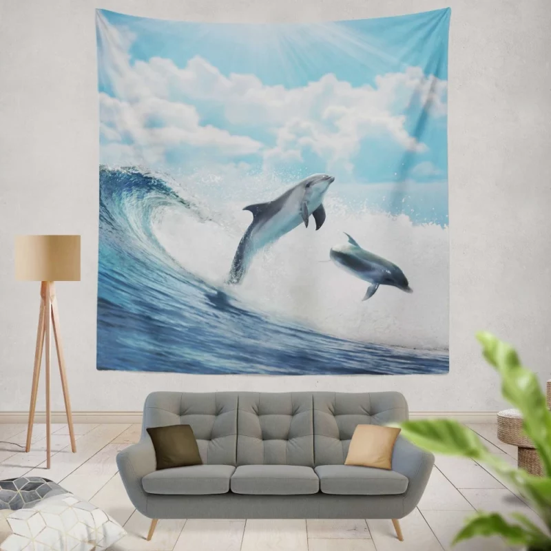 Dolphins Dance Oceanic Harmony Wall Hanging Tapestry